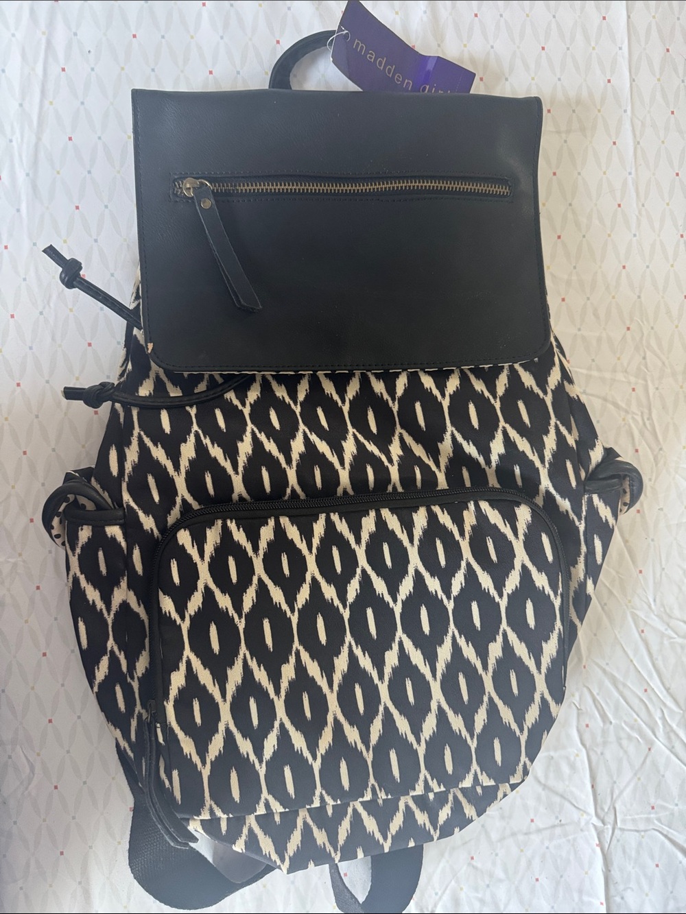 Madden Girl Black and White Geometric Print Backpack